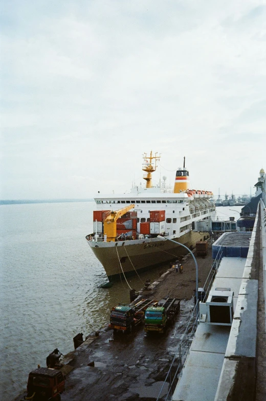 a large boat floating on top of a body of water