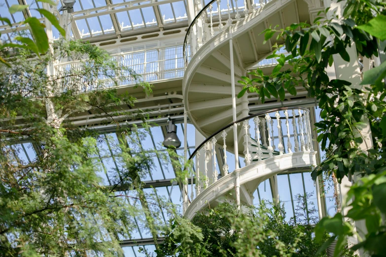 the top of a staircase in an outdoor building