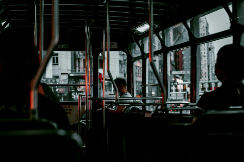 an empty public transportation vehicle with passengers