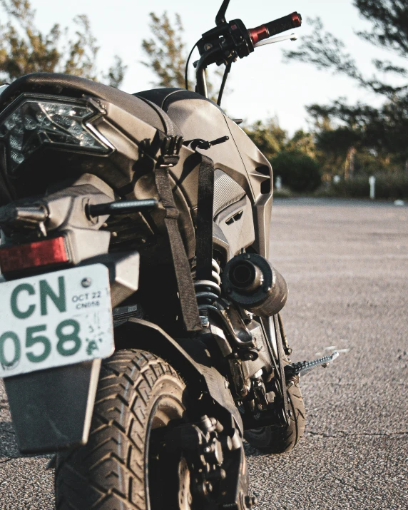 a motor cycle with the number plate's on it