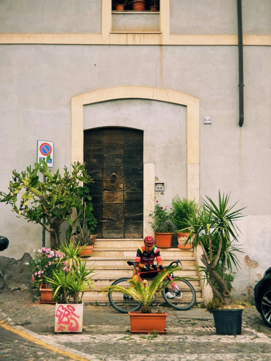 a building with a motorcycle parked outside it