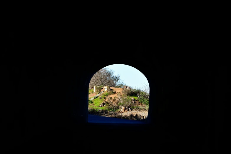 view through a doorway at a farm with an open door on the side