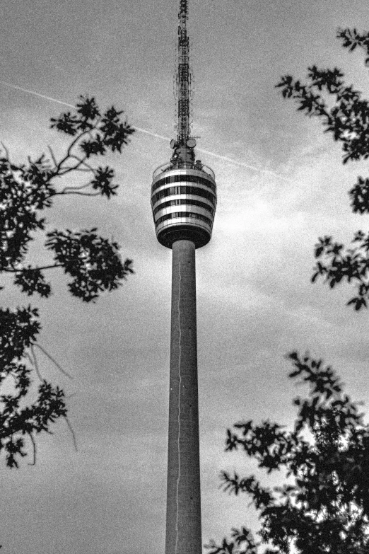 an aerial view of the sydney tower with its top and observation point visible