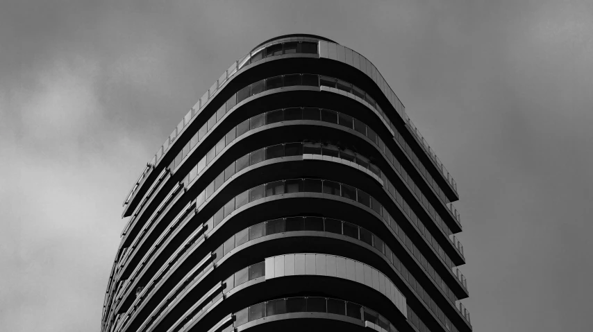 an upward view of the top of a building