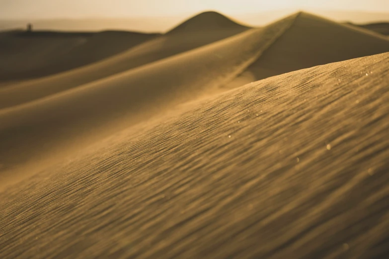 the sun is shining behind a row of dunes