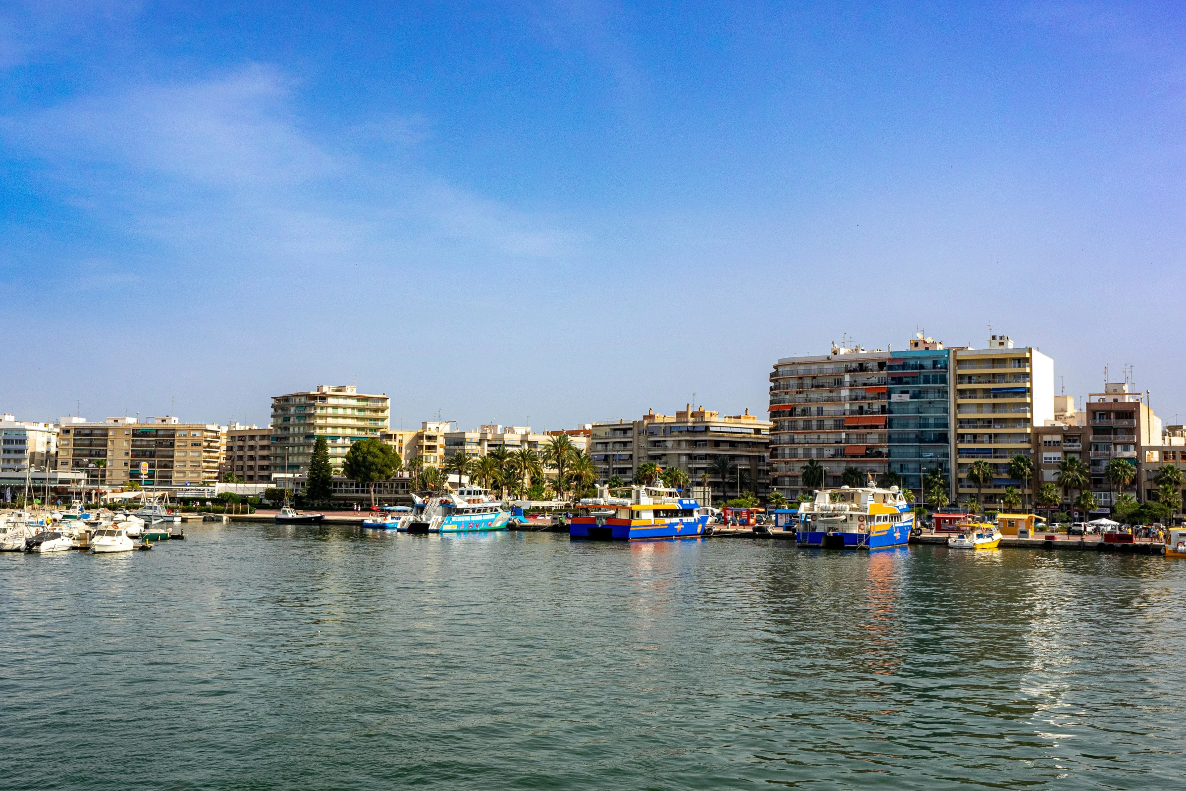 the city is in the distance across the harbor