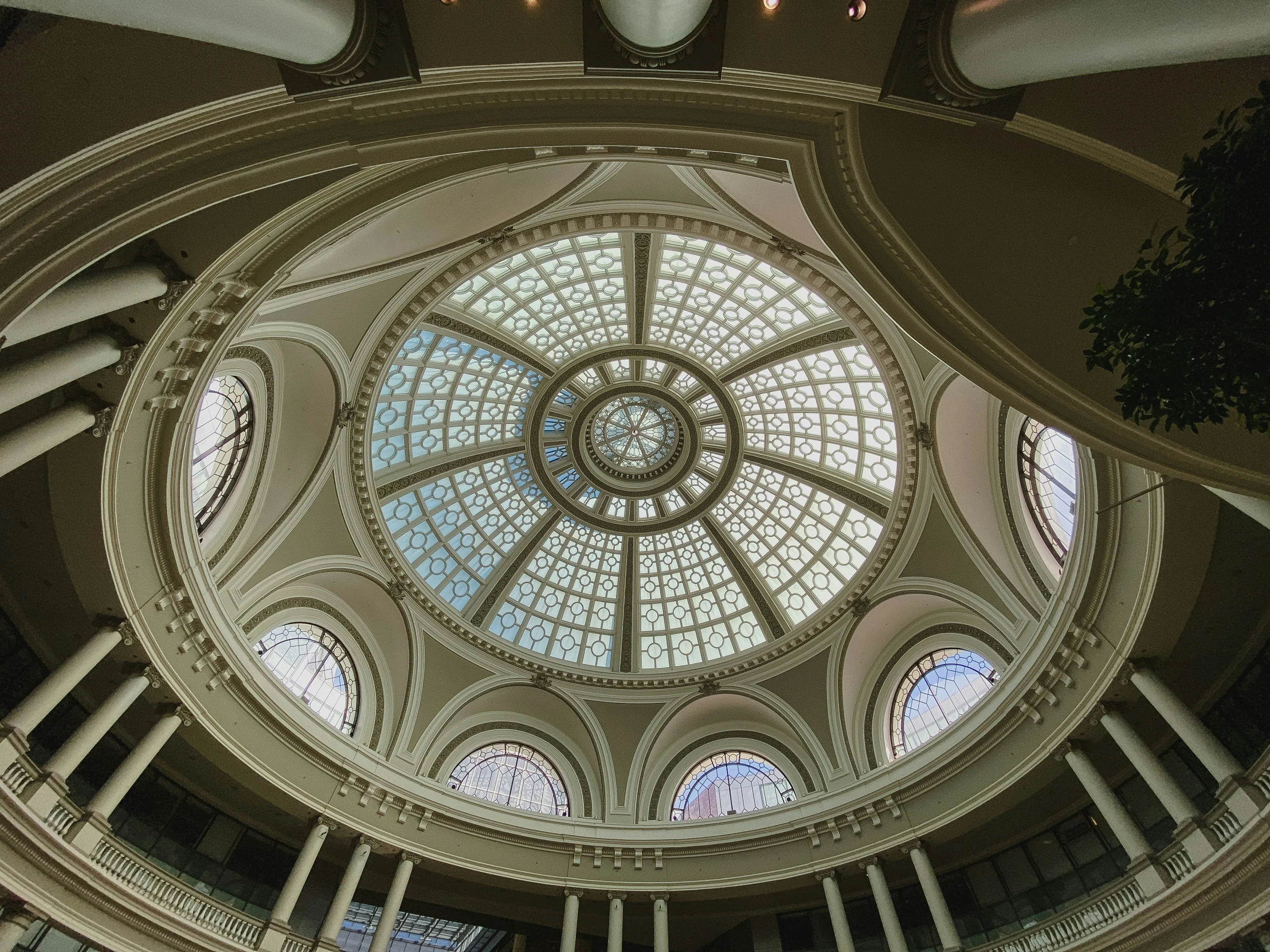 a view from the top down to a dome in a building