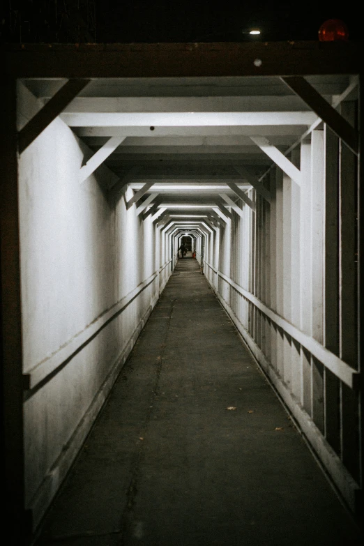 a long walkway with a tunnel between them