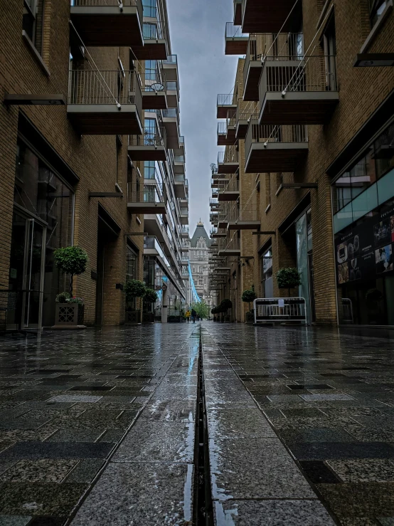 a large building with a walkway on it