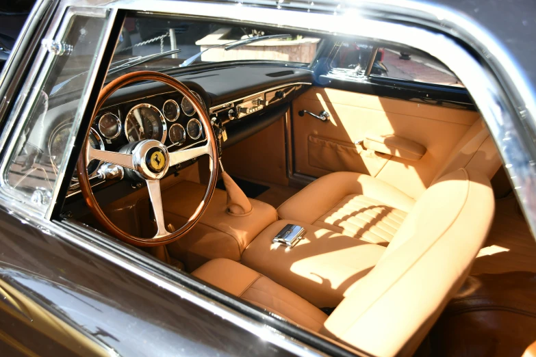 interior view of an old car, from inside the car