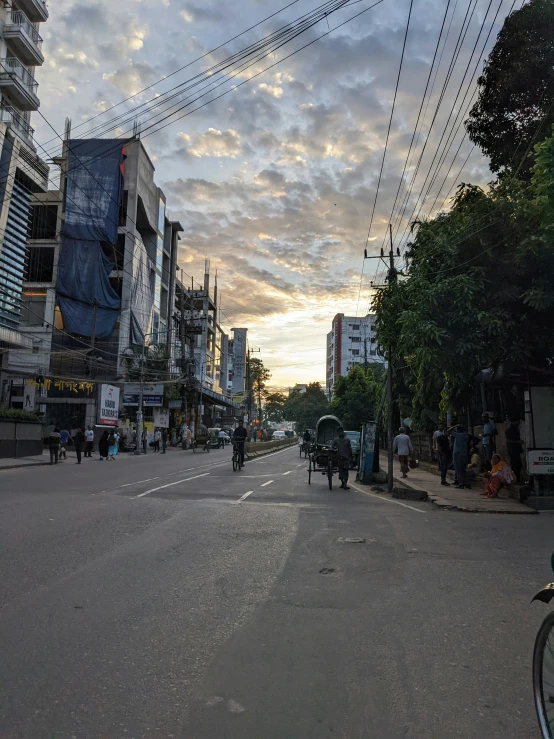 a street with a very large group of buildings