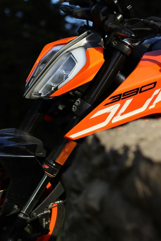 close up on a bike with its front light turned