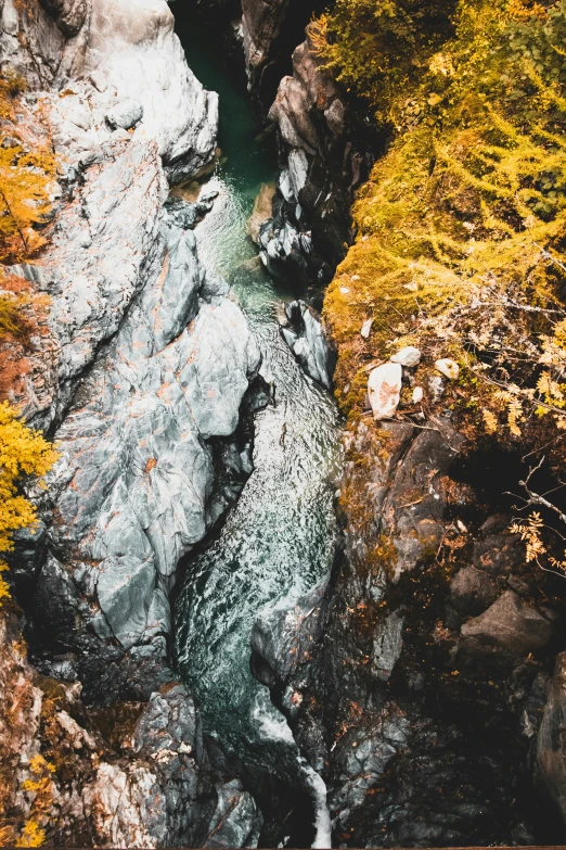 small stream going down a rocky hill, with fall foliage