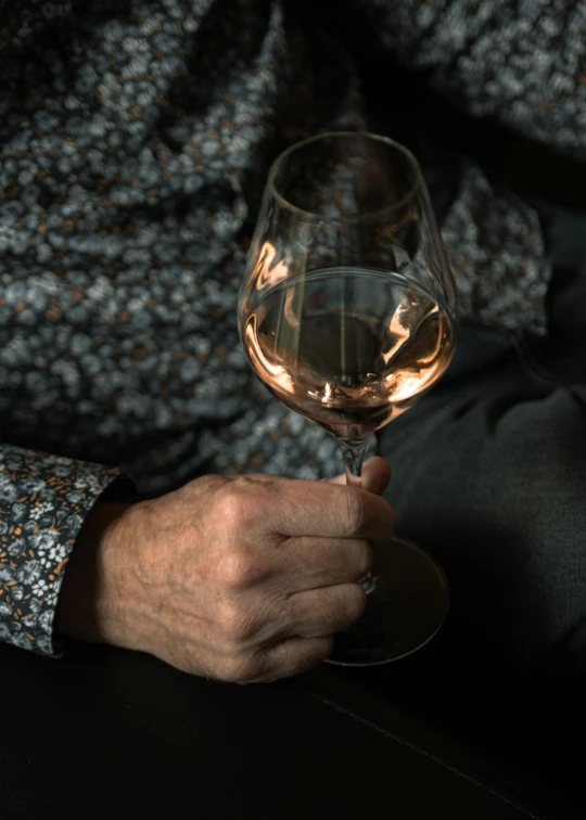 a man is holding a glass of wine