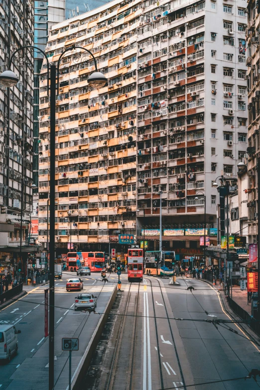 an intersection with various buildings and cars