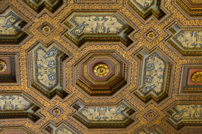 closeup view of decorative ceiling in public space