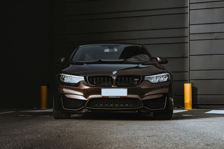 the front view of a car in an urban setting