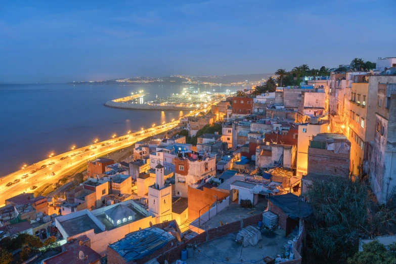 there are many colorful buildings along this shoreline