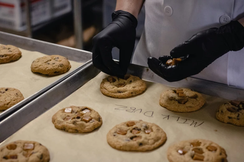 cookie cookies are being placed on parchmented sheet