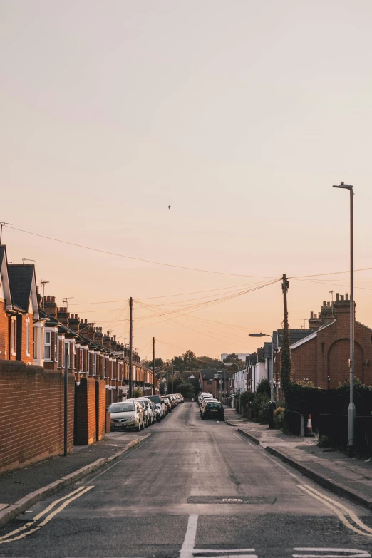 a row of houses are on the edge of the street