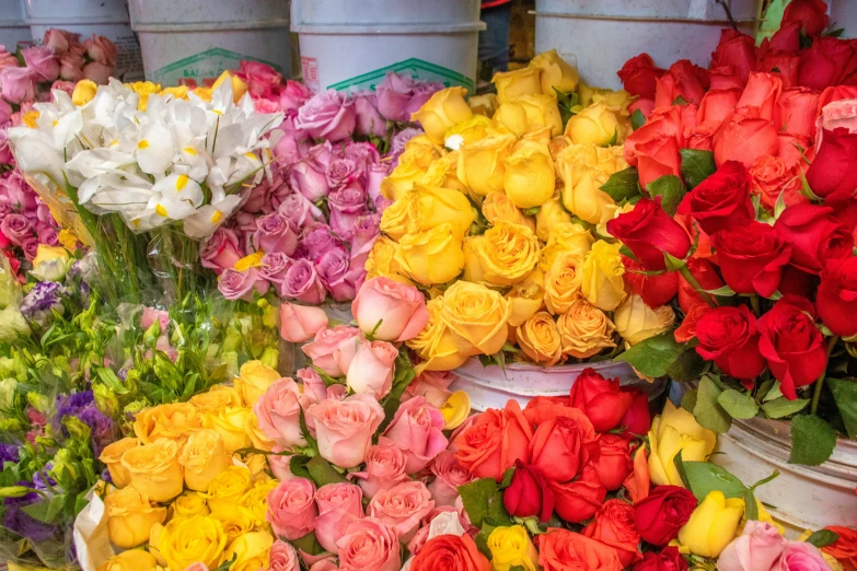 flower arrangements and flowers displayed at outdoor event