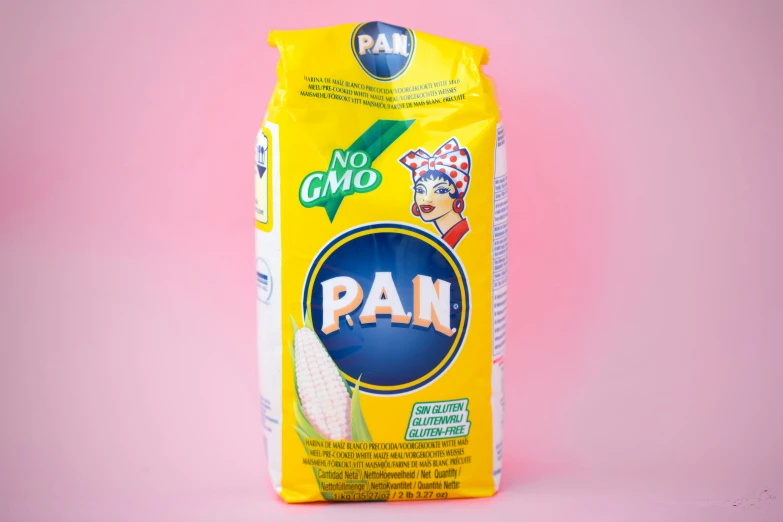 a bag of pan against a pink background