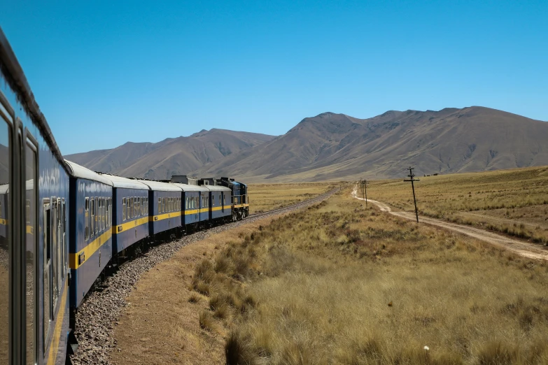 the train is passing through the barren land