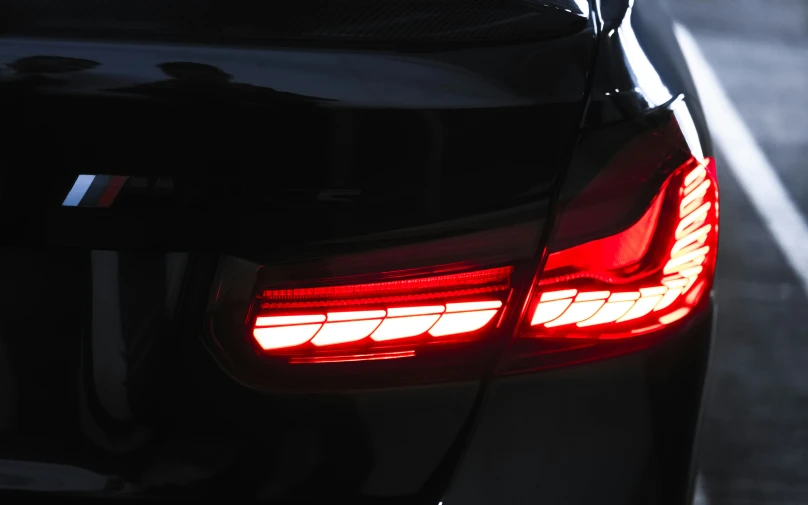 the taillight on a black car