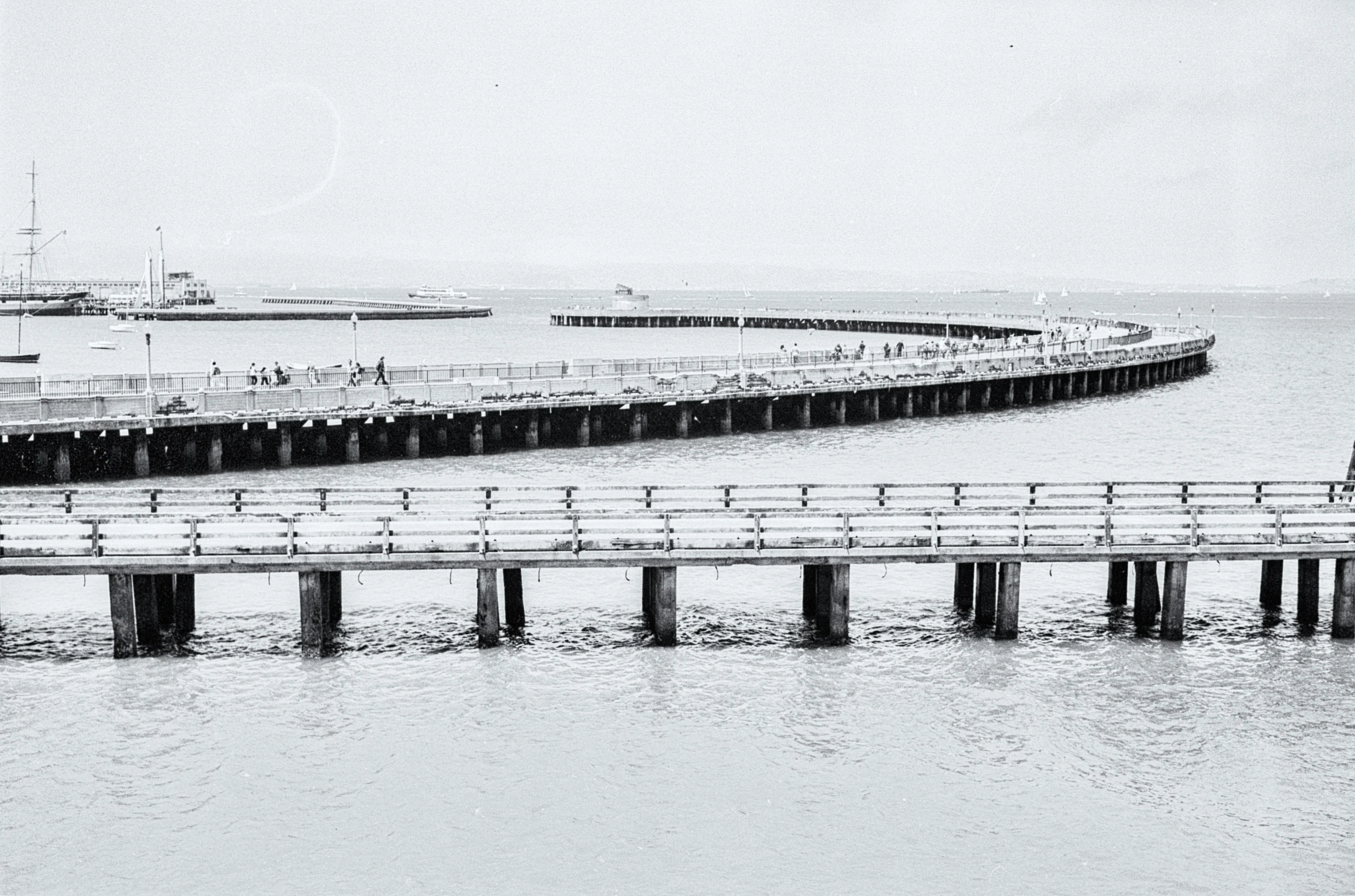 the pier in front of the ship is empty