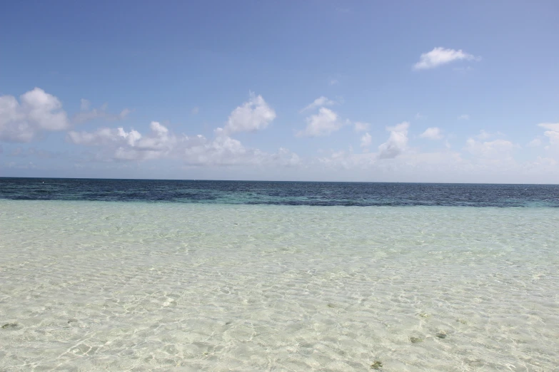 an ocean beach with the sky and clouds in the background