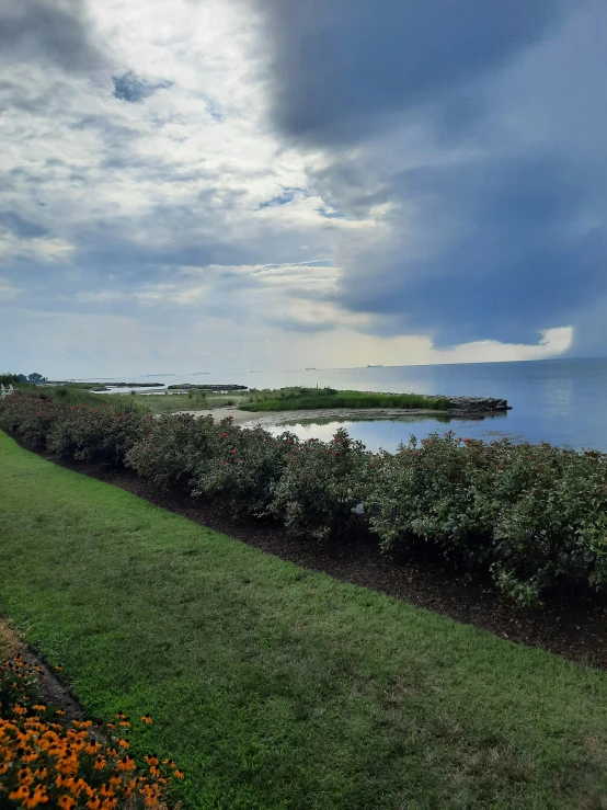 a large body of water on a cloudy day