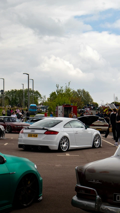 the cars are parked in the parking lot