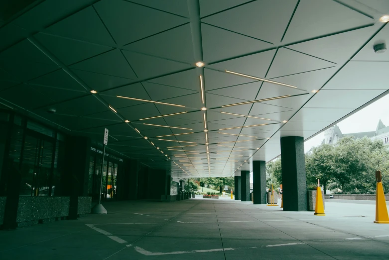 a empty open area with yellow markers