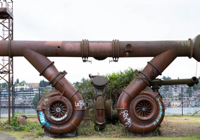 two large pipes are attached to each other