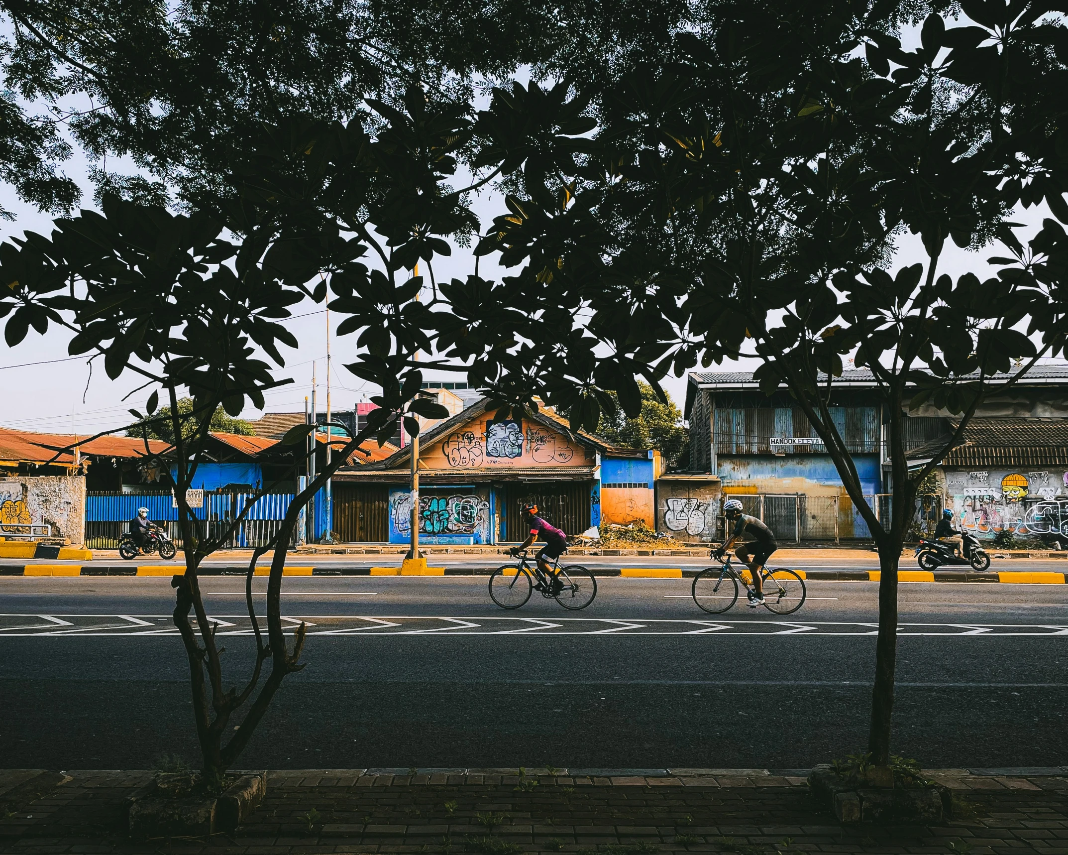 a road that has a bike riding in front of it