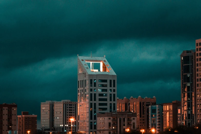 there is an umbrella on top of a building