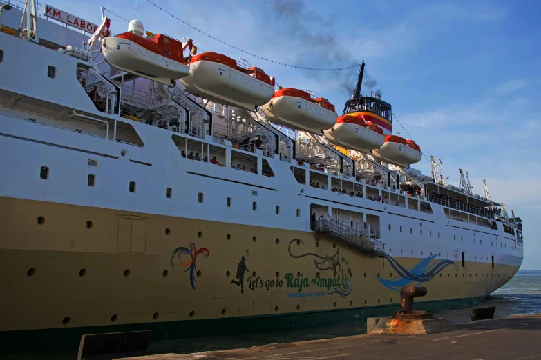 the large ship has many seats for passengers to take off