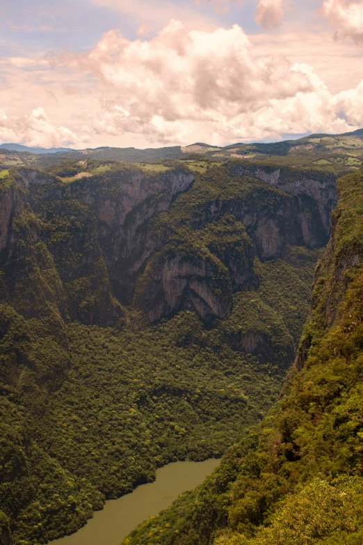 a mountain with a river in the middle and mountains surrounding