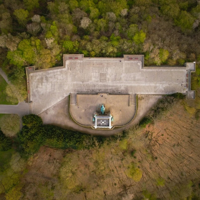 an aerial s of a building and street