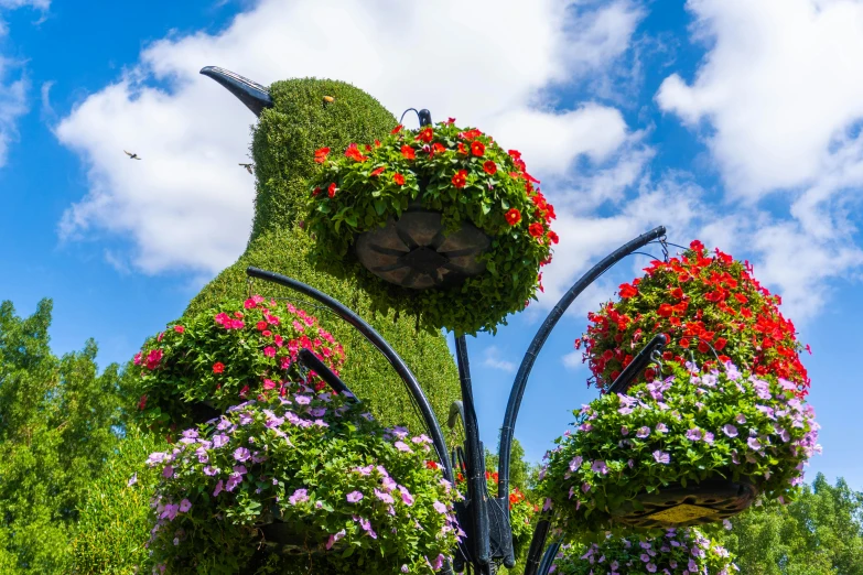 two large bushes with flower pots on them