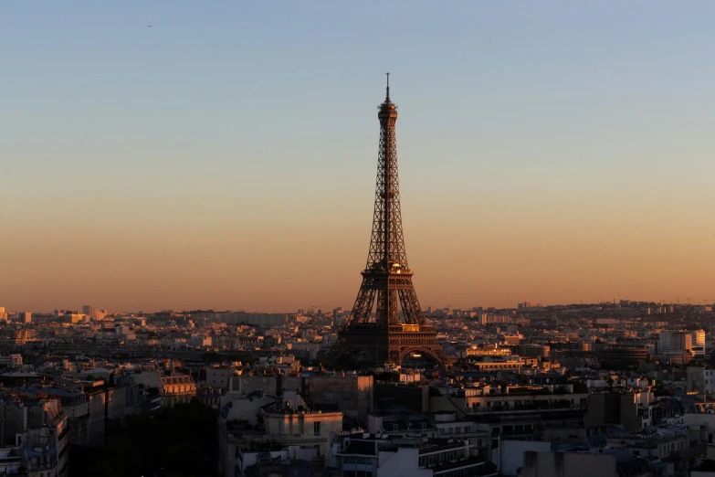 the view from top of eiffel tower at sunset