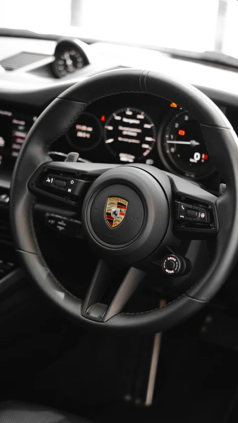 steering wheel and dashboard panel in a modern sports car