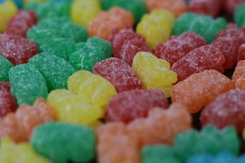 closeup of a lot of gummy bears