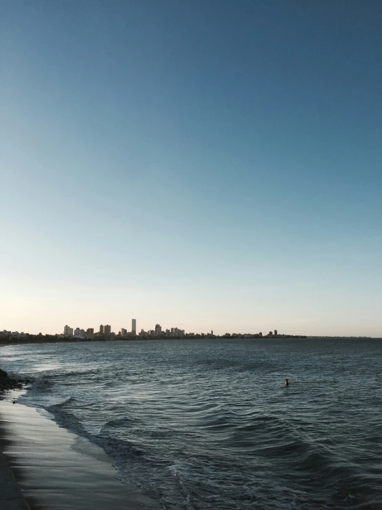 the beach has calm water near the city