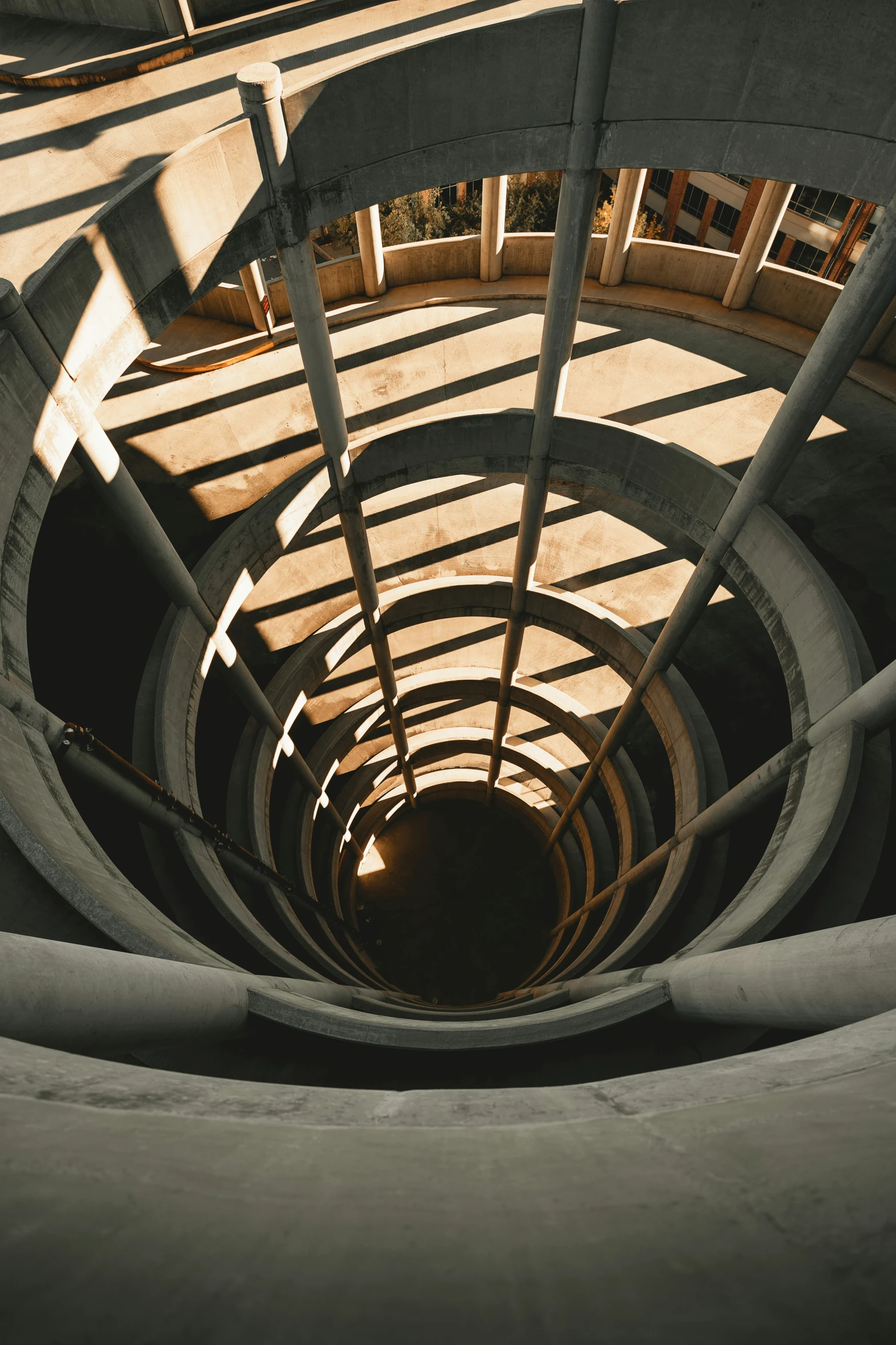 view down a concrete stairway from inside