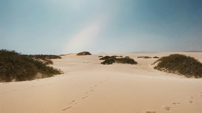 some very sandy terrain with footprints in the sand