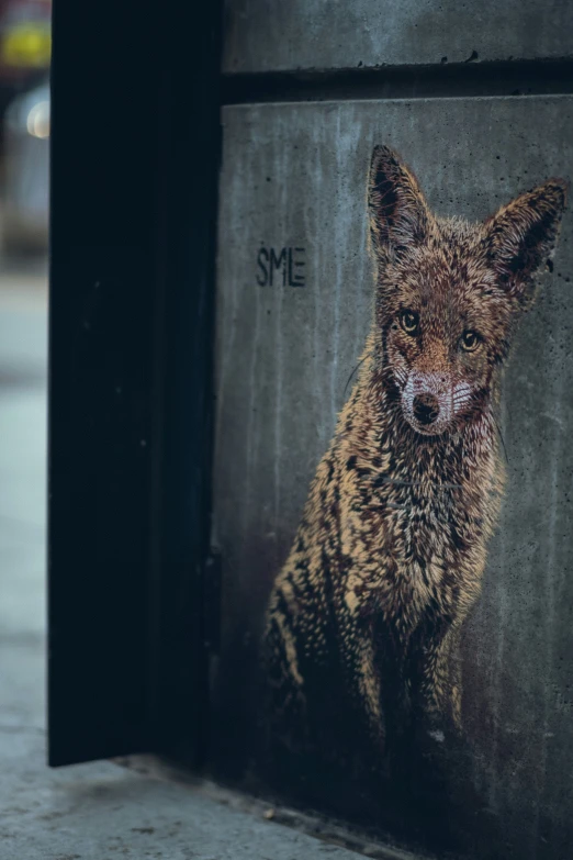 a brown animal on its hind legs in the concrete