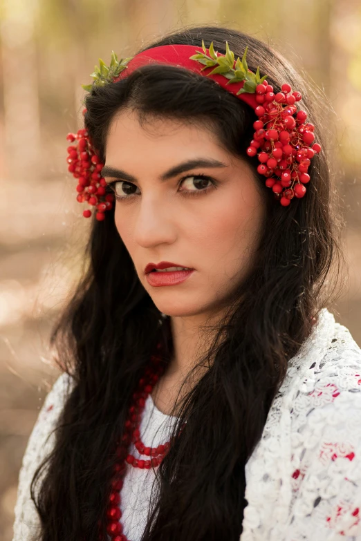 an image of a woman with flowers on her head