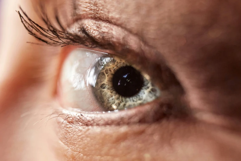 a close up of an eye with blue eyes