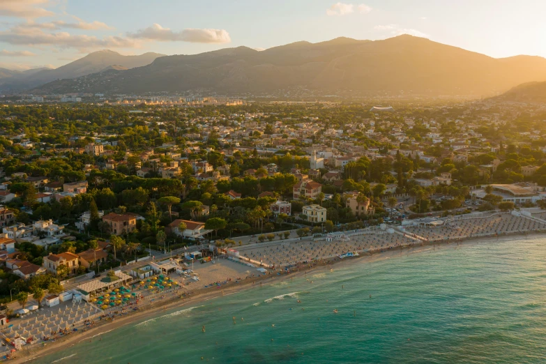 this is a bird - eye view of a scenic beach town